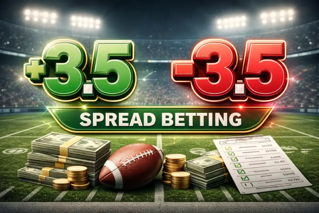 What + and – stands for in sports betting spread?